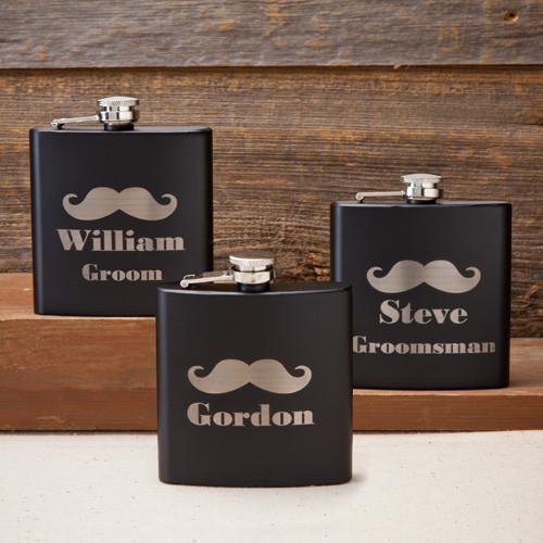 Personalized Flasks - Mustache - Matte Black - - JDS