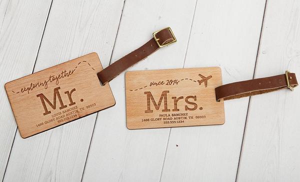 Personalized Couples Wooden Luggage Tags - Set of 2!
