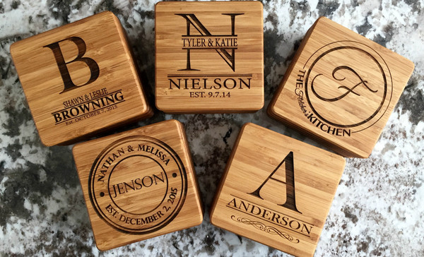 Personalized Thick Bamboo Coasters – Set of 2! – 5 Amazing Designs!