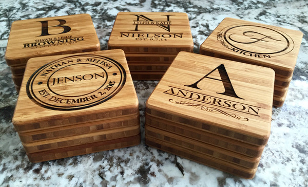Personalized Thick Bamboo Coasters – Set of 2! – 5 Amazing Designs!