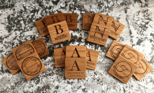 Personalized Thick Bamboo Coasters – Set of 4! – 5 Amazing Designs! - Qualtry Personalized Gifts