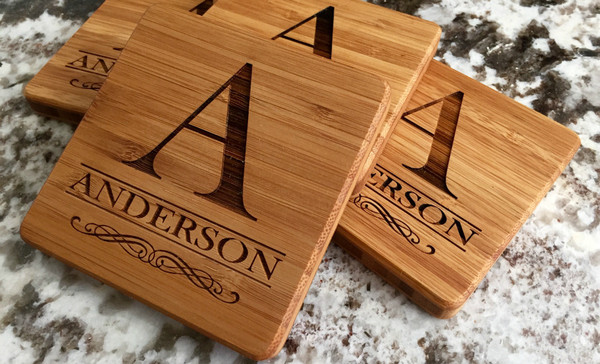 Personalized Thick Bamboo Coasters – Set of 2! – 5 Amazing Designs!