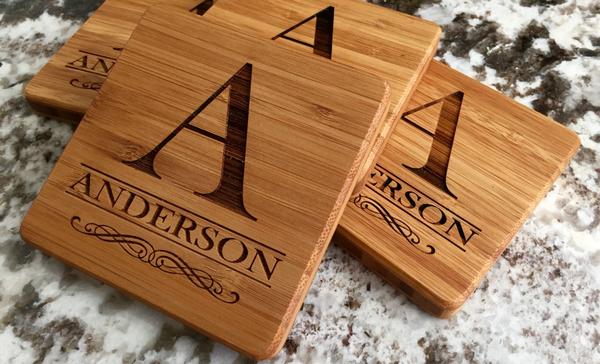 Personalized Thick Bamboo Coasters – Set of 4! – 5 Amazing Designs!