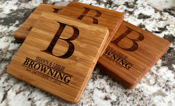 Personalized Thick Bamboo Coasters – Set of 4! – 5 Amazing Designs!