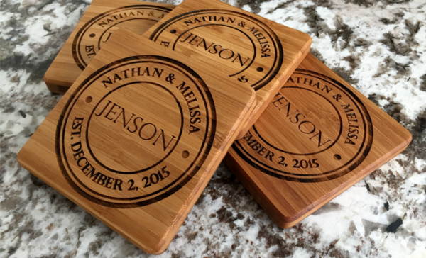 Personalized Thick Bamboo Coasters – Set of 2! – 5 Amazing Designs!