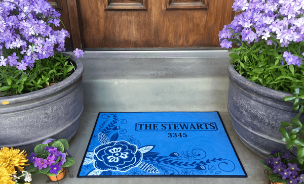 Personalized Medium Door Mats - Corner Flower Design