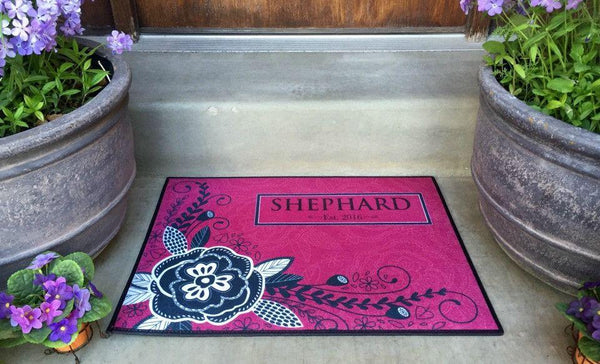 Personalized Medium Door Mats - Corner Flower Design