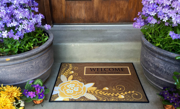 Personalized Medium Door Mats - Corner Flower Design
