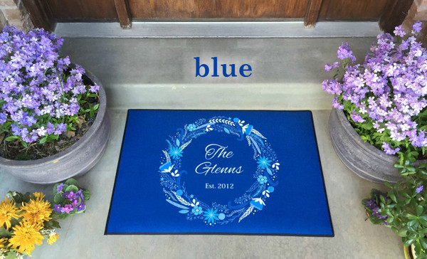 Personalized Large Door Mats - Floral Wreath Design