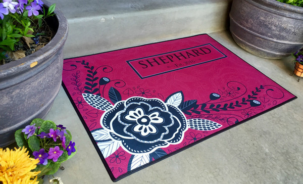 Personalized Large Door Mats - Corner Flower Design