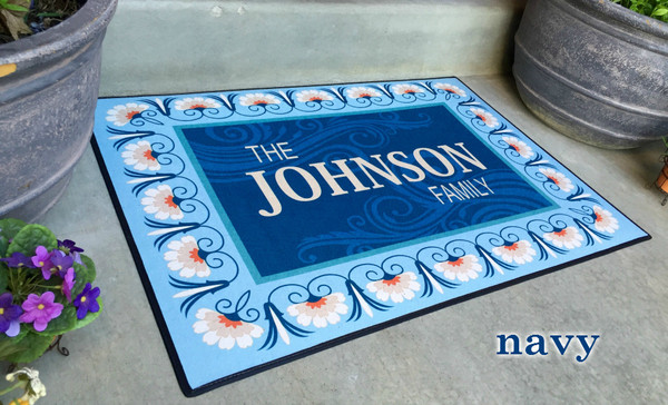 Personalized Large Door Mats - Floral Border Design