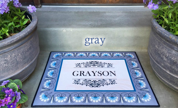 Personalized Medium Door Mats - Floral Border Design