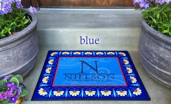 Personalized Medium Door Mats - Floral Border Design