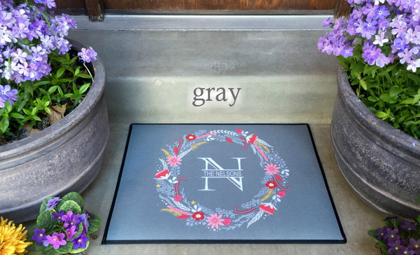 Personalized Medium Door Mats - Floral Wreath Design
