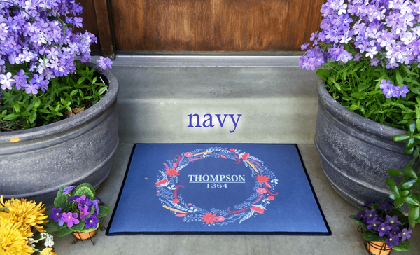 Personalized Medium Door Mats - Floral Wreath Design