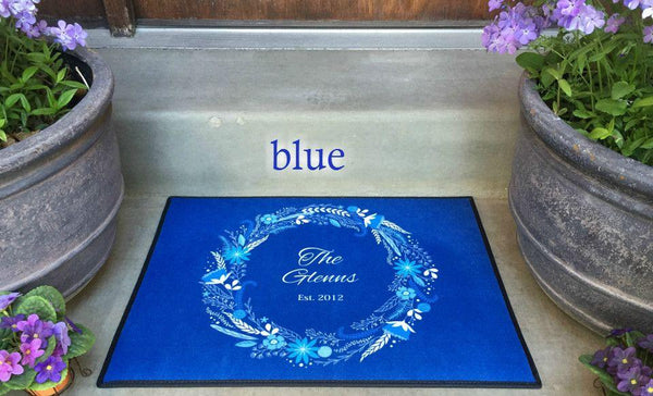 Personalized Medium Door Mats - Floral Wreath Design