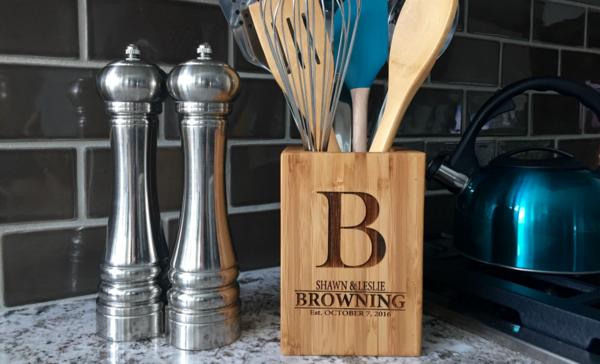 Personalized Bamboo Kitchen Utensil Holder