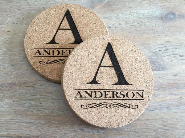 Personalized Thick Cork Coasters – Set of 2! – 6 Amazing Designs!