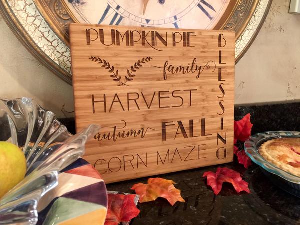 Personalized Thanksgiving 11x13 bamboo Cutting Boards - 3 Holiday Designs - Qualtry