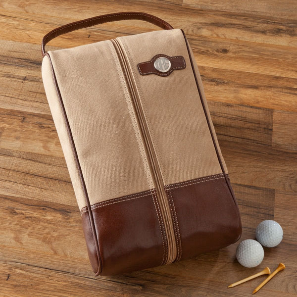 Personalized Golf Shoe Bag - Leather and Canvas - - JDS